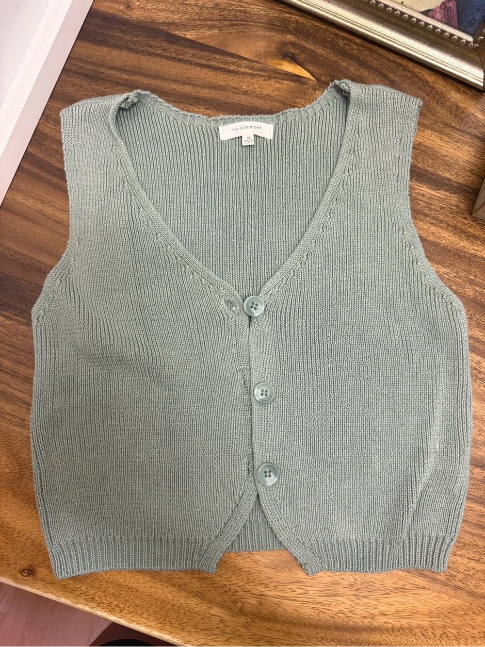 No Comment Sage Knit Cropped Sweater Vest